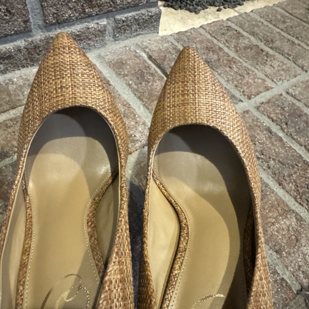 Sam Edelman Hazel Pointed Toe Pump Size 7W Cuoio Basket Weave Brown #329 - Picture 8 of 12